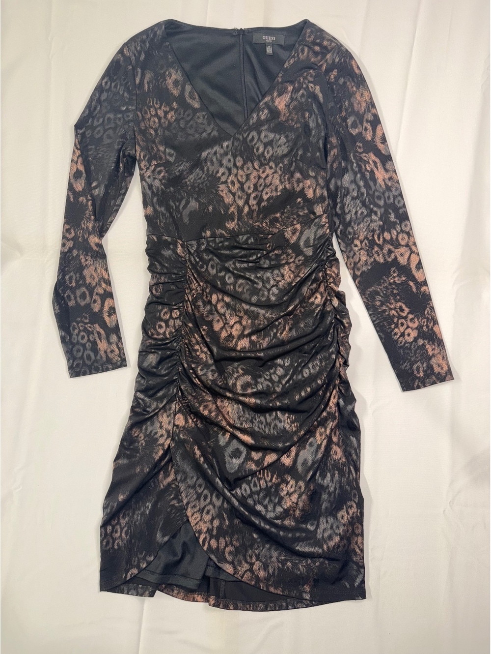 Guess Women's Long Sleeve Ruched Leopard Print Dress Size 12